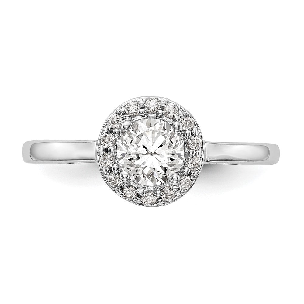 14K White Gold Round Simulated Diamond Halo Engagement Ring