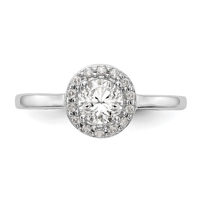 14K White Gold Round Simulated Diamond Halo Engagement Ring