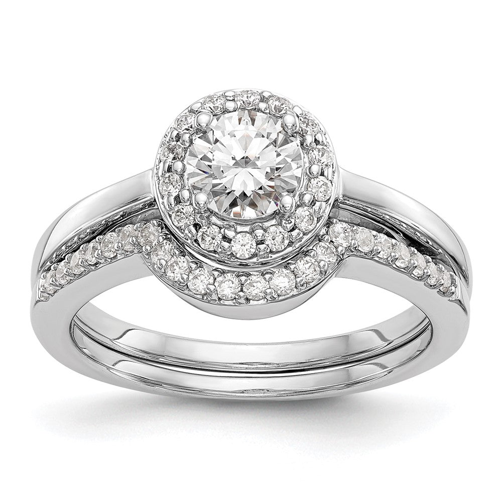 14K White Gold Round Simulated Diamond Halo Engagement Ring