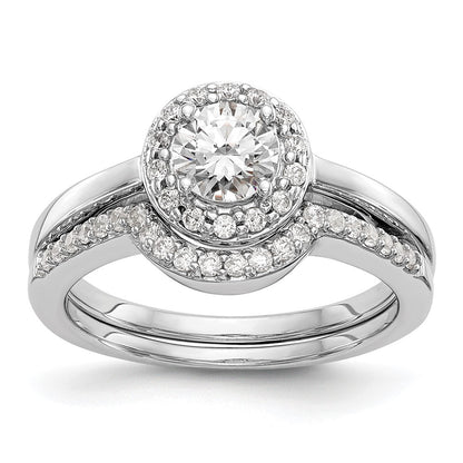 14K White Gold Round Simulated Diamond Halo Engagement Ring