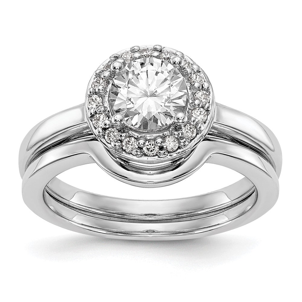 14K White Gold Round Simulated Diamond Halo Engagement Ring