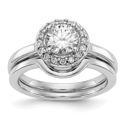 14K White Gold Round Simulated Diamond Halo Engagement Ring