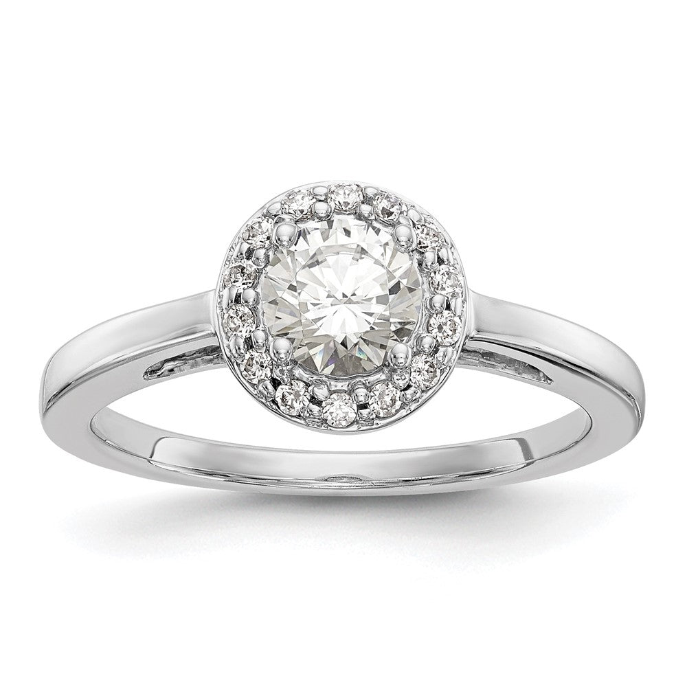 14K White Gold Round Simulated Diamond Halo Engagement Ring