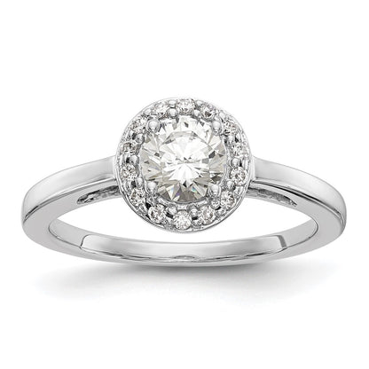 14K White Gold Round Simulated Diamond Halo Engagement Ring