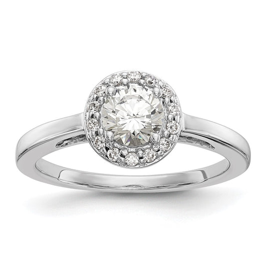 14K White Gold Round Simulated Diamond Halo Engagement Ring
