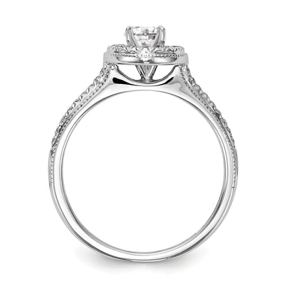 14K White Gold Round Simulated Diamond Halo Engagement Ring