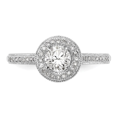 14K White Gold Round Simulated Diamond Halo Engagement Ring