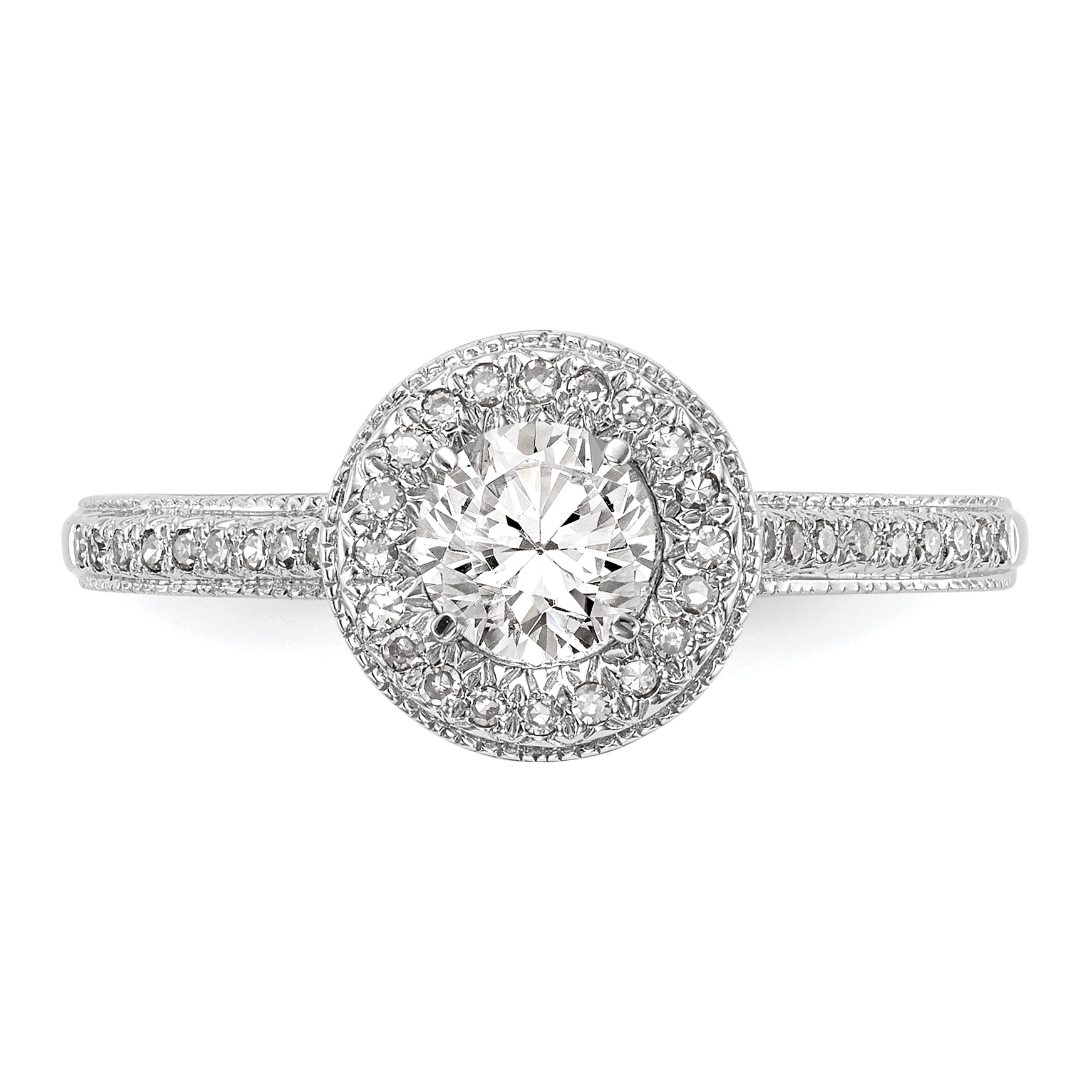 14K White Gold Round Simulated Diamond Halo Engagement Ring
