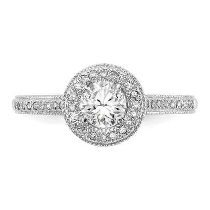14K White Gold Round Simulated Diamond Halo Engagement Ring