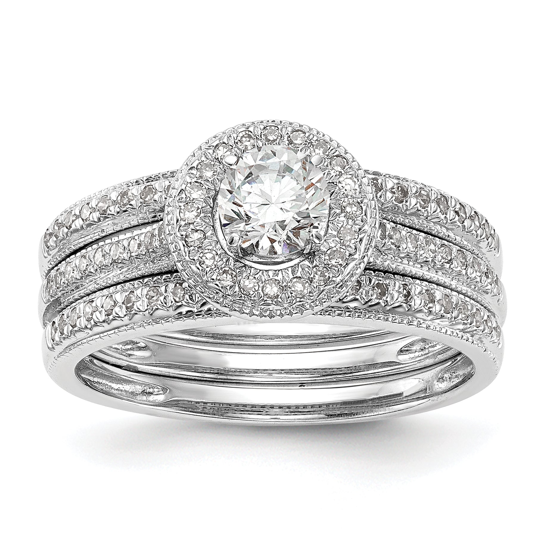 14K White Gold Round Simulated Diamond Halo Engagement Ring
