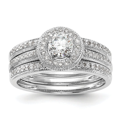 14K White Gold Round Simulated Diamond Halo Engagement Ring