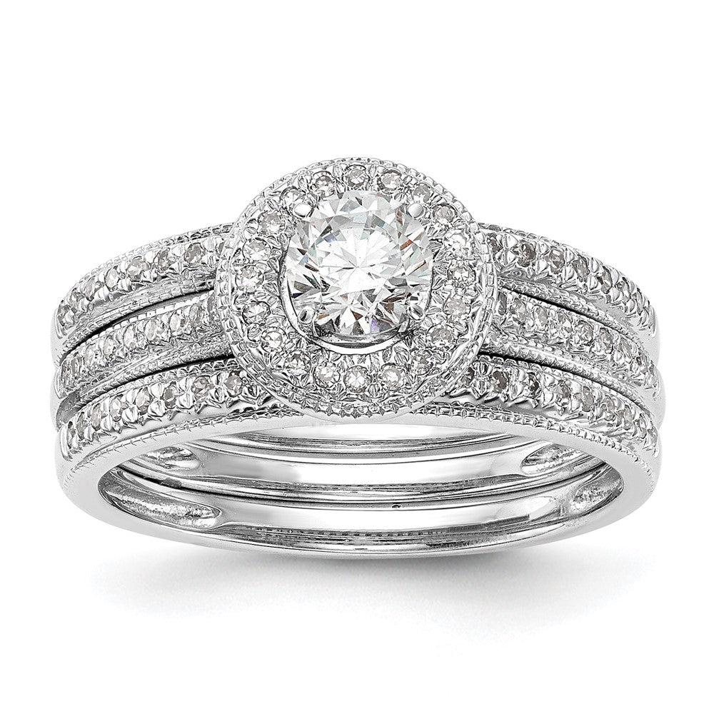14K White Gold Round Simulated Diamond Halo Engagement Ring