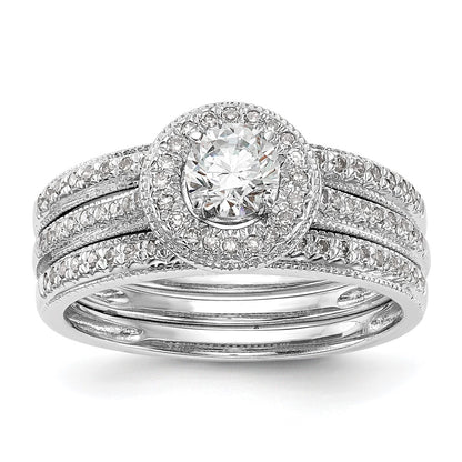 14K White Gold Round Simulated Diamond Halo Engagement Ring