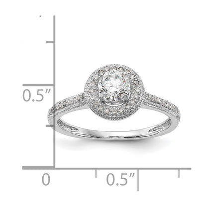 14K White Gold Round Simulated Diamond Halo Engagement Ring