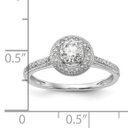 14K White Gold Round Simulated Diamond Halo Engagement Ring