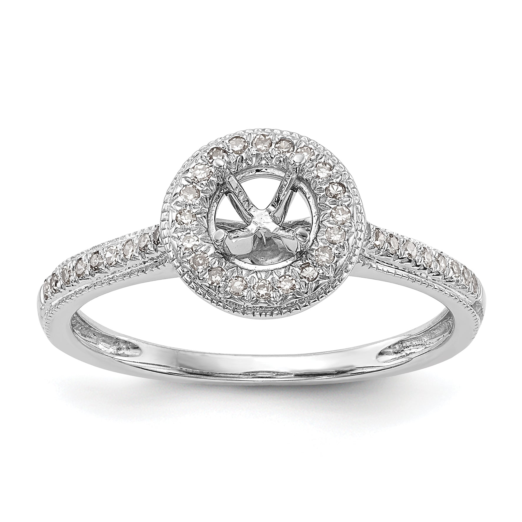 14K White Gold Round Simulated Diamond Halo Engagement Ring