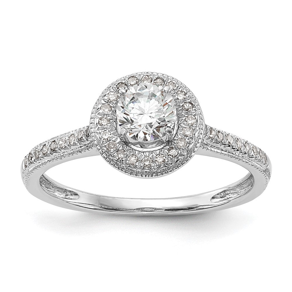 14K White Gold Round Simulated Diamond Halo Engagement Ring