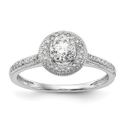 14K White Gold Round Simulated Diamond Halo Engagement Ring