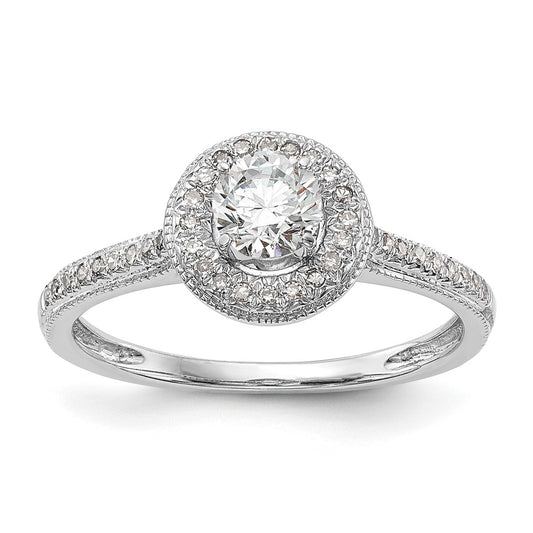 14K White Gold Round Simulated Diamond Halo Engagement Ring