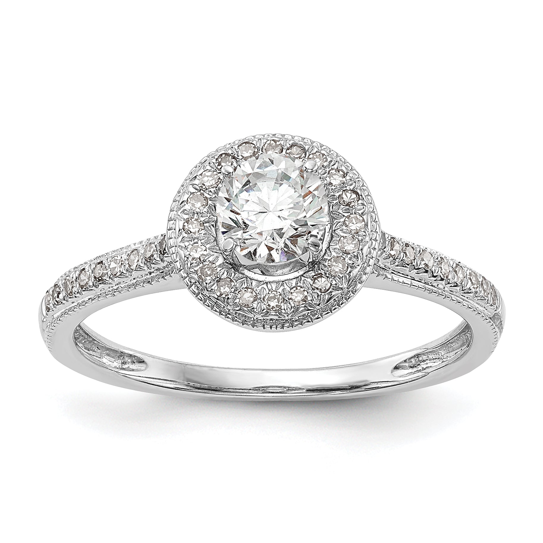 14K White Gold Round Simulated Diamond Halo Engagement Ring