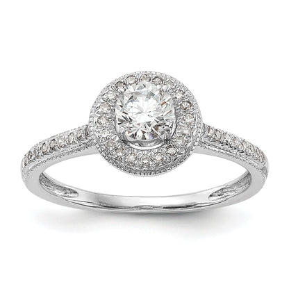 14K White Gold Round Simulated Diamond Halo Engagement Ring