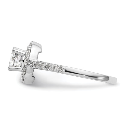 14K White Gold Round Simulated Diamond Halo Engagement Ring