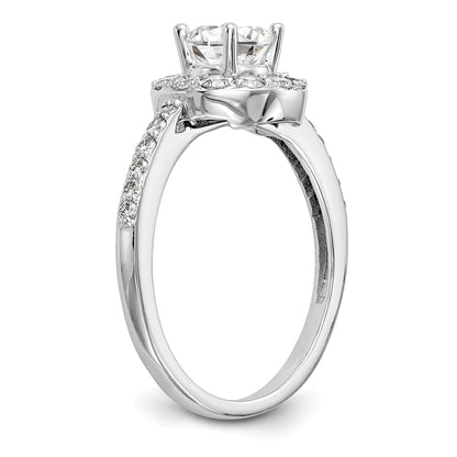 14K White Gold Round Simulated Diamond Halo Engagement Ring