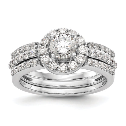 14K White Gold Round Simulated Diamond Halo Engagement Ring