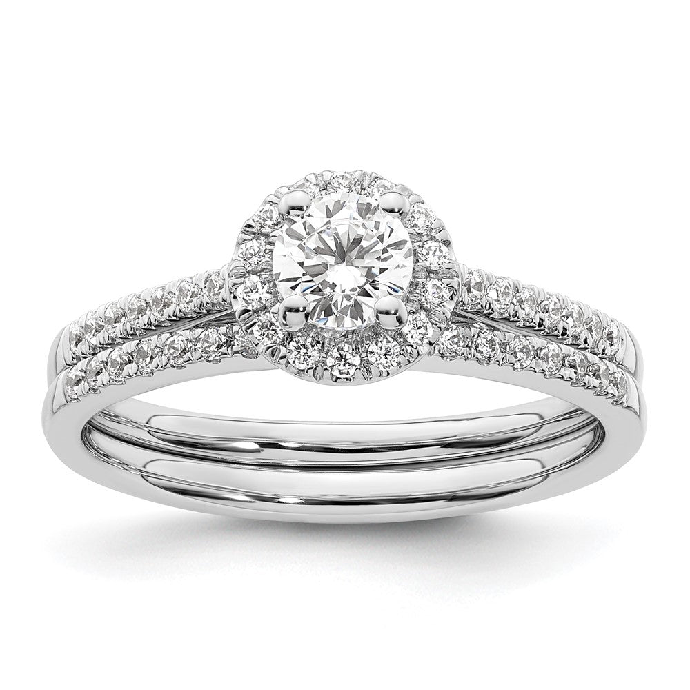 14K White Gold Round Simulated Diamond Halo Engagement Ring