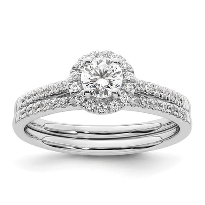 14K White Gold Round Simulated Diamond Halo Engagement Ring