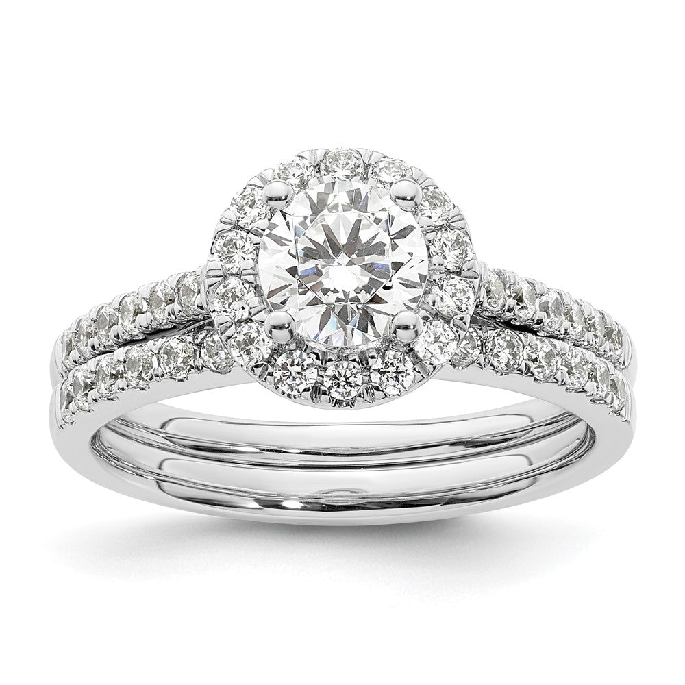 14K White Gold Round Simulated Diamond Halo Engagement Ring