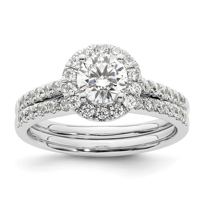 14K White Gold Round Simulated Diamond Halo Engagement Ring