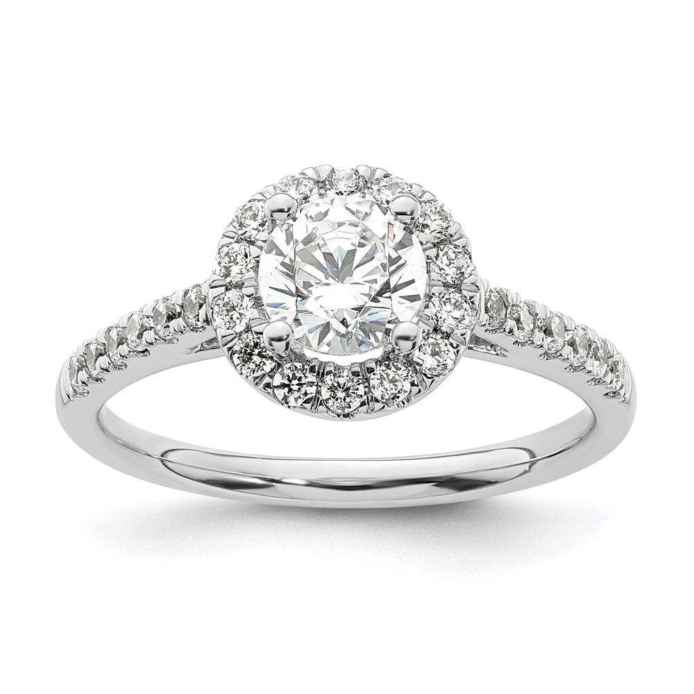 14K White Gold Round Simulated Diamond Halo Engagement Ring