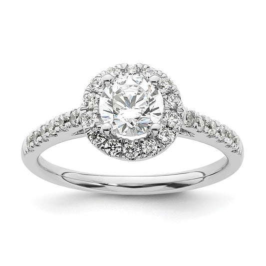 14K White Gold Round Simulated Diamond Halo Engagement Ring