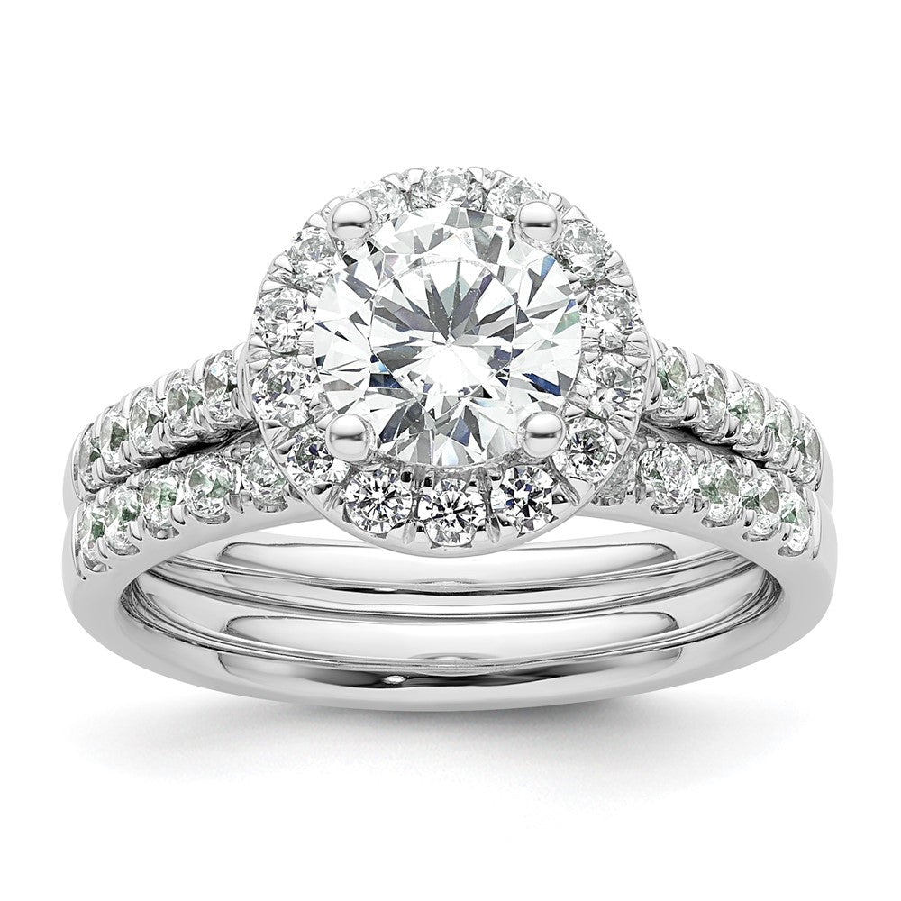 14K White Gold Round Simulated Diamond Halo Engagement Ring