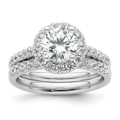 14K White Gold Round Simulated Diamond Halo Engagement Ring