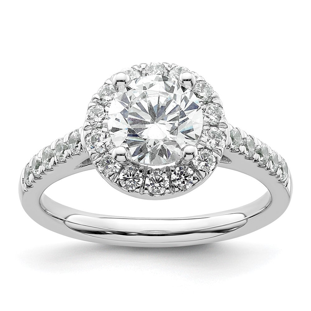 14K White Gold Round Simulated Diamond Halo Engagement Ring