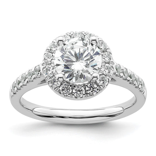 14K White Gold Round Simulated Diamond Halo Engagement Ring