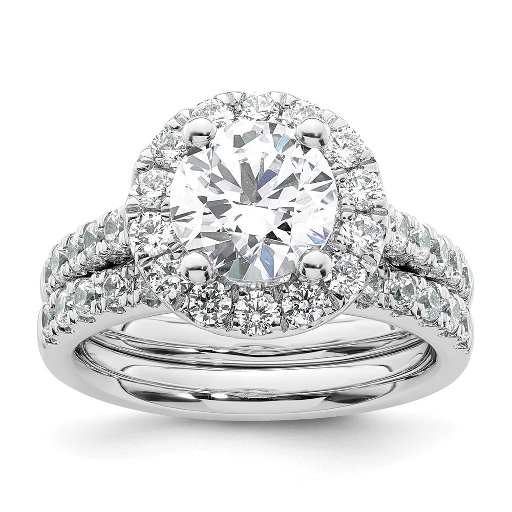 14K White Gold Round Simulated Diamond Halo Engagement Ring