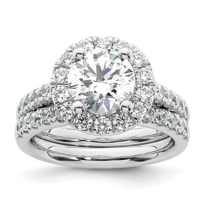 14K White Gold Round Simulated Diamond Halo Engagement Ring