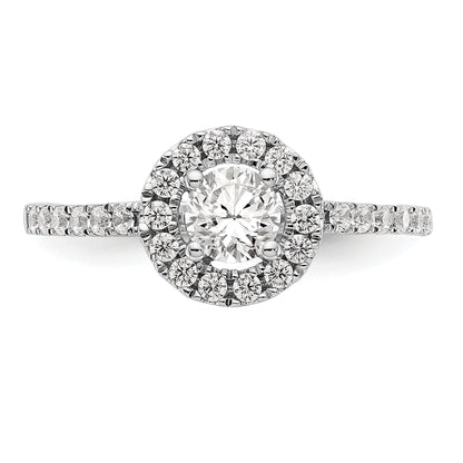 14K White Gold Round Simulated Diamond Halo Engagement Ring
