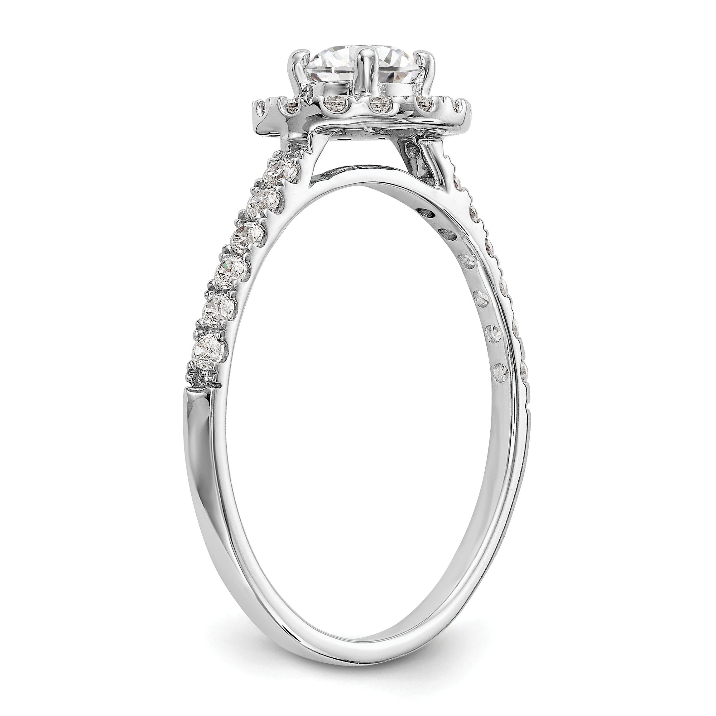 14K White Gold Round Simulated Diamond Halo Engagement Ring