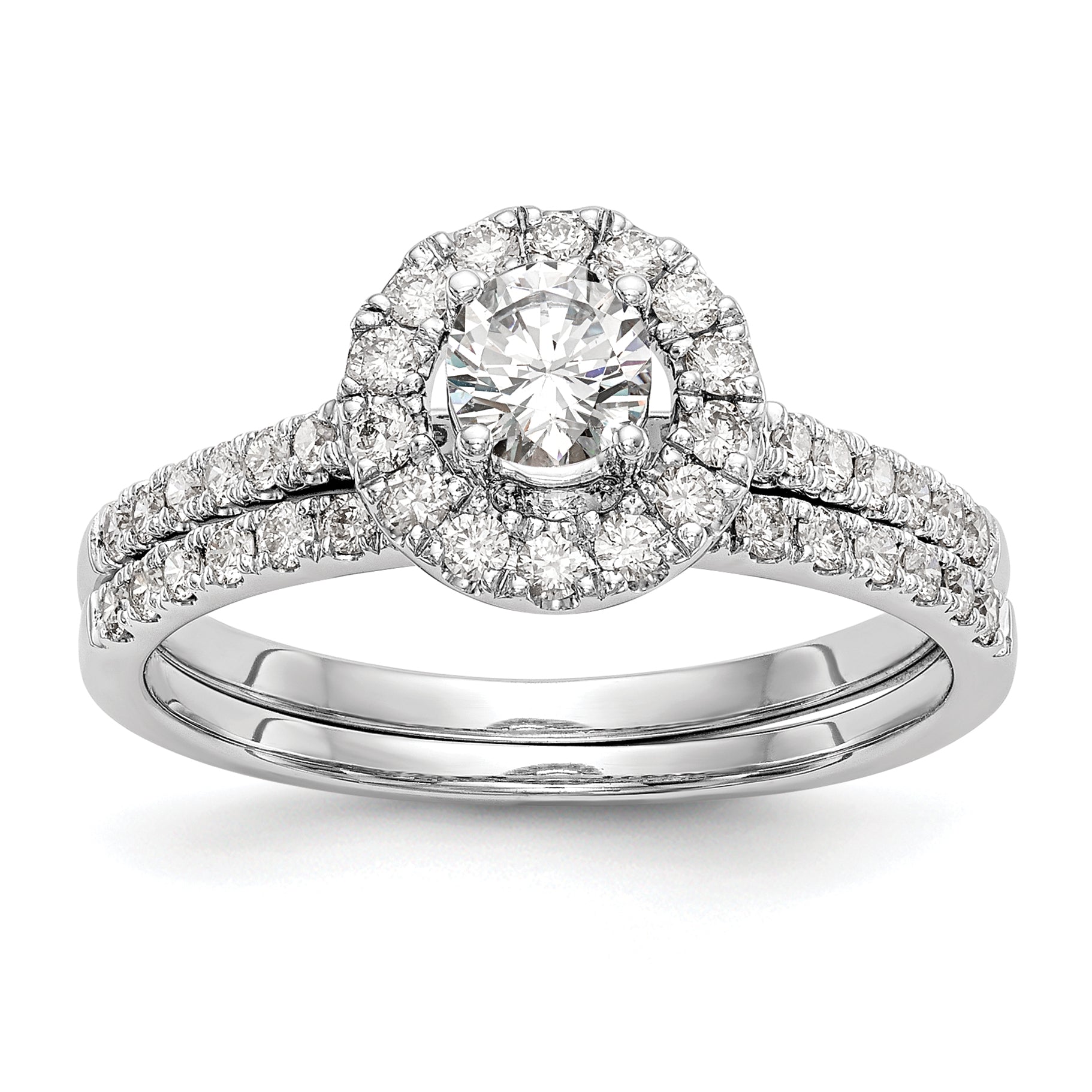 14K White Gold Round Simulated Diamond Halo Engagement Ring