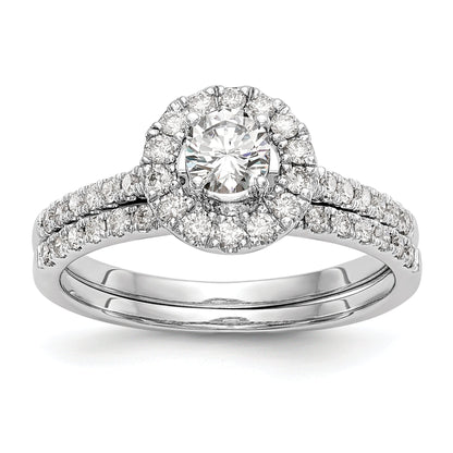 14K White Gold Round Simulated Diamond Halo Engagement Ring