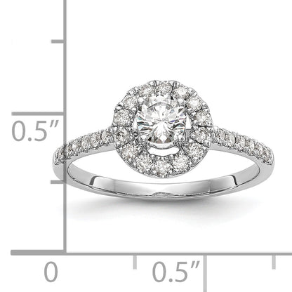 14K White Gold Round Simulated Diamond Halo Engagement Ring