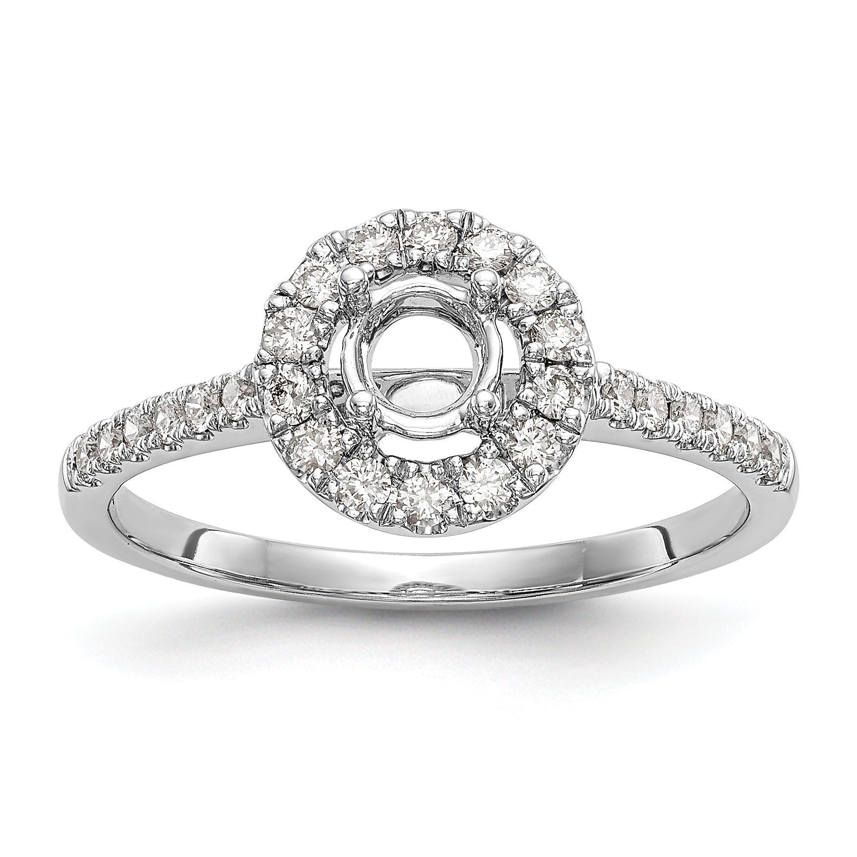 14K White Gold Round Simulated Diamond Halo Engagement Ring