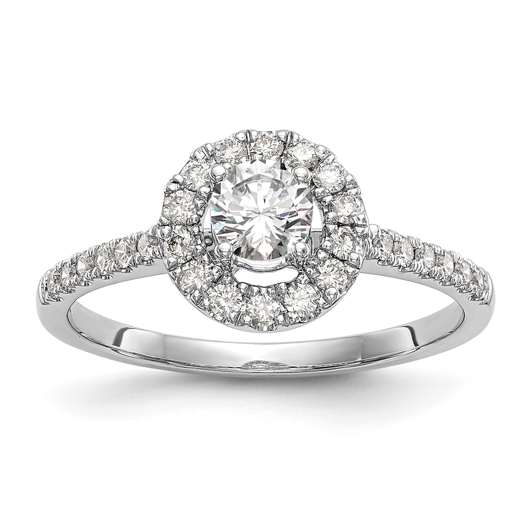 14K White Gold Round Simulated Diamond Halo Engagement Ring