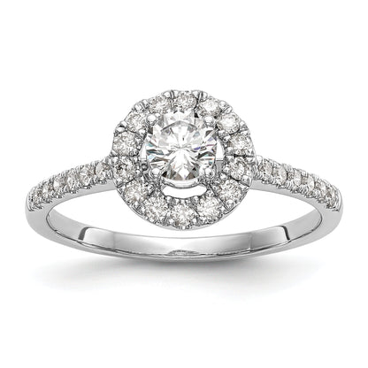 14K White Gold Round Simulated Diamond Halo Engagement Ring