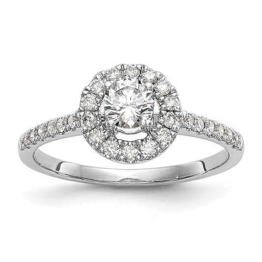 14K White Gold Round Simulated Diamond Halo Engagement Ring