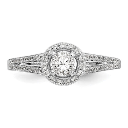 14K White Gold Round Simulated Diamond Halo Engagement Ring